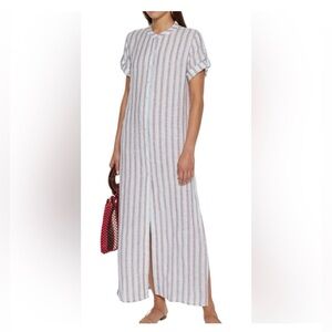 Onia Renee striped linen gauze maxi dress featuring a button-front tie waist